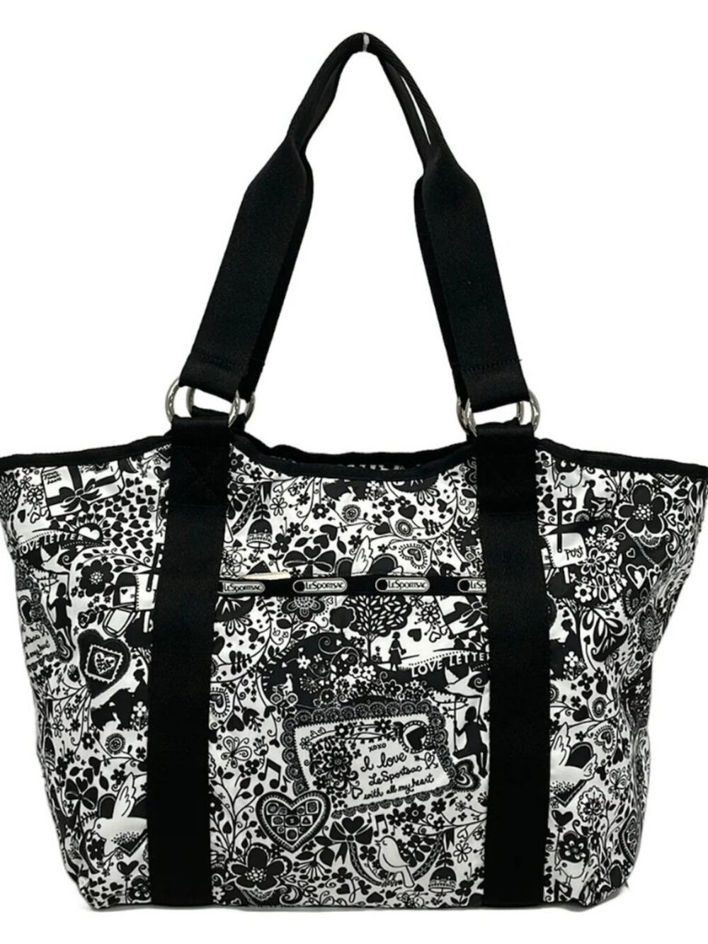 LESPORTSAC White Black Respo Nylon Shoulder Bag